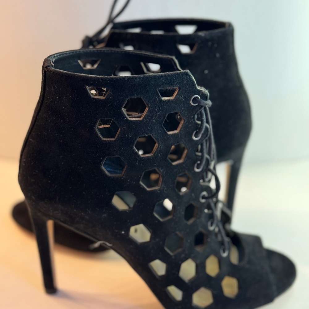 Via Spiga black suede leather open Toe ankle booties